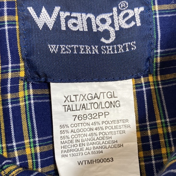 Wrangler Western Wear Pearl Snap Blue and Yellow Checkered Short Sleeve Shirt - Picture 5 of 5